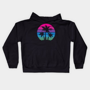 Retro 80s and 90s Tropical Beach Style Palm Tree Sunset Design Kids Hoodie